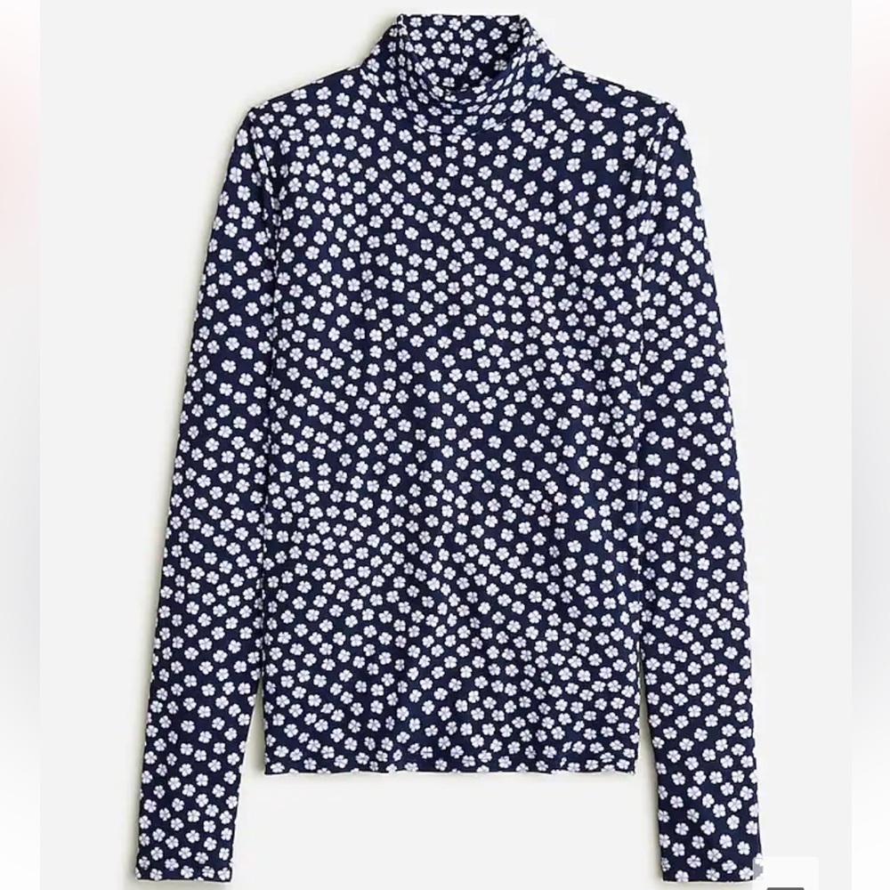 NWT‎ J. Crew Matte Jersey Turtleneck in Navy Floral Print Size Medium